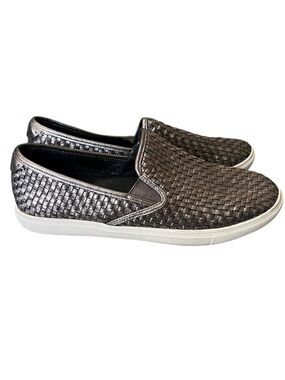J/Slides Flynn pewter woven metallic leather slip on sneakers
